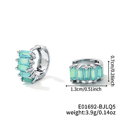 Аквамарин Латунные прямоугольные серьги-кольца, с кубического циркония, платина, аквамарин, 13x7 мм