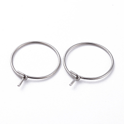 Stainless Steel Color 316 Surgical Stainless Steel Hoop Earring Findings, Wine Glass Charms Findings, Stainless Steel Color, 20x0.7mm, 21 Gauge