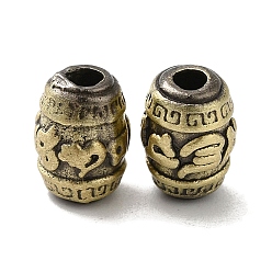 Brushed Antique Bronze Tibetan Style Rack Plating Brass Beads, Long-Lasting Plated, Barrel with Runes Pattern, Brushed Antique Bronze, 10x7.5mm, Hole: 2.5mm