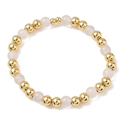 Белый Дым Женские браслеты из круглых бусин из латуни и стекла, стойки покрытие, без свинца и без кадмия, долговечный, реальный 18 k позолоченный, серый, внутренний диаметр: 2 дюйм (5.1 см)