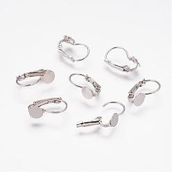 Platinum Brass Leverback Earring Findings, Platinum Color, Size: about 11mm wide, 16mm long, tray: about 6mm in diameter