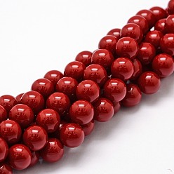 Dark Red Shell Pearl Beads Strands, Grade A, Round, Dark Red, 12mm, Hole: 1mm, about 34pcs/strand, 16 inch