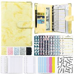 Light Yellow Budget Binder with Zipper Envelopes, Including Imitation Leather A6 Blank Binders, Colorful Budget Sheet, Zippered Bag, Word Letter Sticke, for Budgeting Financial Planning, Light Yellow, 200x130mm