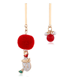 SD191 Christmas Pom-Pom Pendant Silver Needle Earrings Asymmetric Studs Snowman Drop Ear Jewelry
