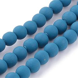 Steel Blue Handmade Polymer Clay Bead Strands, Round, Steel Blue, 8mm, Hole: 2mm, about 48pcs/strand, 15.55 inch