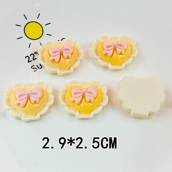 Yellow Opaque Resin Decoden Cabochons, Heart wtih Bowknot, Yellow, 25x29mm