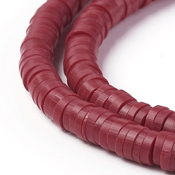 Dark Red Handmade Polymer Clay Beads, Disc/Flat Round, Heishi Beads, Dark Red, 4x1mm, Hole: 1mm, about 380~400pcs/strand, 17.7 inch