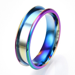 Rainbow Color 201 рифленое кольцо из нержавеющей стали для женщин, Радуга цветов, внутренний диаметр: 19 мм, широк: 6 мм