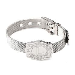 Letter L 304 Браслеты-цепочки из нержавеющей стали для часов (женские и мужские), овальный с буквой, цвет нержавеющей стали, Письмо L, 8.54 дюйм (21.7 см)