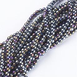 Black Glass Beads Strands, Round, Black, AB Color Plated, The beads about 4mm in diameter, hole: 1mm, about 80pcs/strand, about 13 inch/strand