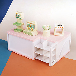 Pink Пластиковая кассовая стойка мини модель, аксессуары для кукольного домика с микро-ландшафтом, притворяясь опорными украшениями, розовые, 185x125x71 мм