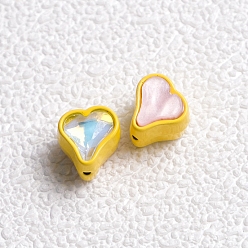 Yellow Alloy Cubic Zirconia Beads, Heart, Yellow, 11x11x10mm, Hole: 2mm