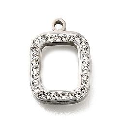 Нержавеющая Сталь Цвет 304 квадратные подвески из нержавеющей стали, с пластиковой имитацией ракушки и стразами из полимерной глины, цвет нержавеющей стали, 14.5x10.5x2.5 мм, отверстие : 1.4 мм