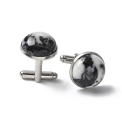 Джаспер Зебра 304 пуговицы на манжетах из нержавеющей стали., с натуральной зебровой яшмой, для аксессуаров одежды, полукруглый, 30~31x17.5 мм