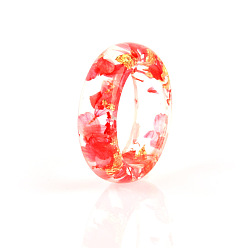 Red Transparent Resin Finger Ring, Pressed Flower Jewelry for Women, Red, US Size 6 1/2(16.9mm)