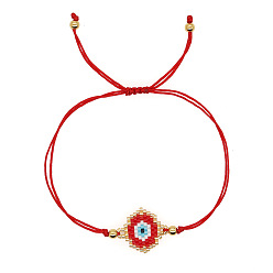 Красный Богемный регулируемый браслет из бисера Миюки с узором «сглаз» для женщин, красные, внутренний диаметр: 11 дюйм (28 см)