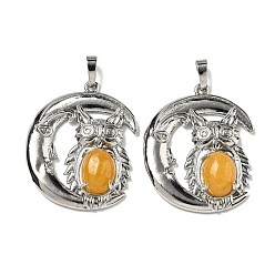 Топаз Нефрит Натуральный топаз нефрита подвески, Подвески в виде совы со стойкой, латунь, луна, платина, без кадмия и без свинца, 38.5x31.5x8 мм, отверстие : 8x5 мм