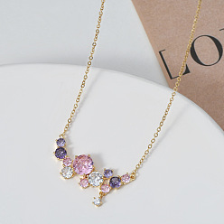 Золотой Ожерелья с подвеской в виде веточки из латуни с разноцветными кубическими цирконами для женщин, золотые, 15.75~17.32 дюйм (44 см)