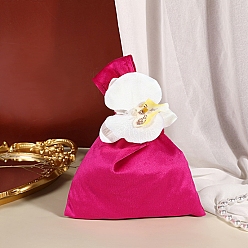 Fuchsia Velvet Pouches, with Artificial Flower, Candy Gift Bags Christmas Party Wedding Favors Bags, Fuchsia, 16x14cm