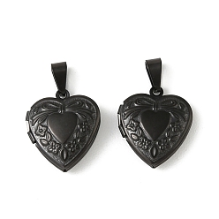 Черный 316 подвески из нержавеющей стали Locket, с 304 защелкивающимися дужками из нержавеющей стали, подвесками-рамками для фотографий из нержавеющей стали, ионное покрытие (ip), сердце прелести, чёрные, 22.5x19.5x5.5 мм, отверстие : 8.5x4 мм, внутренний диаметр: 13.5x14.5 мм