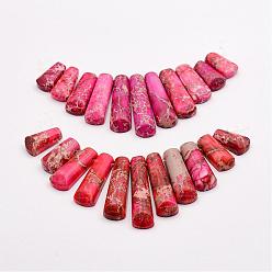 Hot Pink Natural Imperial Jasper Beads Strands, Graduated Fan Pendants, Focal Beads, Dyed, Hot Pink, 15~39x9~10x5~5.5mm, Hole: 1.5mm, 11pcs/strand, 3.54 inch