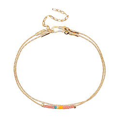 MI-B220422K Colorful Miyuki Beaded Double-Layer Bracelet with Gold Plated Wire, Unique Jewelry