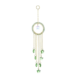 Green Aventurine Glass Star Pendant Decorations, Hanging Suncatchers, with Natural Green Aventurine Bead, for Home Decorations, 221mm