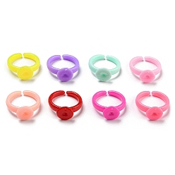 Mixed Color AS Plastic Open Cuff Ring Components, Plain Pad Ring Settings for Kids, Flat Round, Mixed Color, US Size 1 3/4(13mm), Tray: 8.5mm