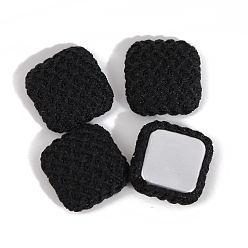 Black Cloth Fabric Cabochons,  Ornament Accessories, with Metal Finding, Square, Black, 17x17mm