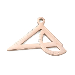 Or Rose Pendentifs en acier inoxydable, Équerre avec des breloques de rapporteur, polir, placage ionique (ip), or rose, 304mm, Trou: 18x27x1.5mm