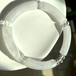 Clear Acrylic Curved Tube Beaded Stretch Bracelet, Imitation Gemstone Jewelry for Women, Clear