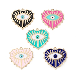 Mixed Color Rack Plating Alloy Enamel Pendants, Golden, Heart with Evil Eye Charm, Mixed Color, 27x28x1.4mm, Hole: 2mm