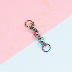 Rainbow Color Ion Plating(IP) Stainless Steel End Chains, Cable Chain Extender, Rainbow Color, 34x4.5mm