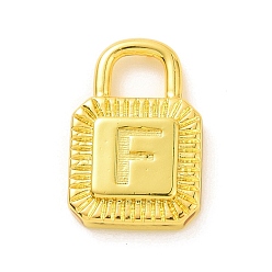 Letter F Eco-friendly Rack Plating Brass Pendants, Cadmium Free & Lead Free, Long-Lasting Plated, Lock with Alphabet, Real 18K Gold Plated, Letter.F, 15x10x3mm, Hole: 3.5x4mm
