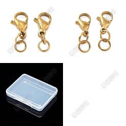 Golden 60Pcs 2 Styles 304 Stainless Steel Lobster Claw Clasps, with Jump Rings, Ion Plating(IP), Golden, 15~19mm, 30pcs/style 
