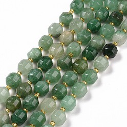 Green Aventurine Natural Green Aventurine Beads Strands, with Seed Beads, Faceted Bicone Barrel Drum, 9.5x8.5mm, Hole: 1.2mm, about 31pcs/strand, 14.17 inch(36cm)