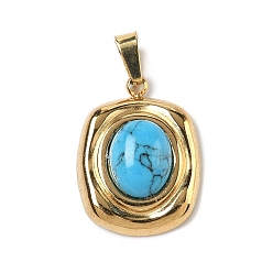 Синтетическая Бирюза Синтетические бирюзовые подвески, прямоугольные подвески с 304 оправами из нержавеющей стали, золотые, ионное покрытие (ip), 21x16x6~7 мм, отверстие : 4x6 мм