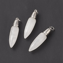 Quartz Crystal Natural Quartz Crystal Big Pendants, with Jump Ring, Bullet Charms with Platinum Plated Brass Findings, 49.5~51x12mm, Hole: 6mm