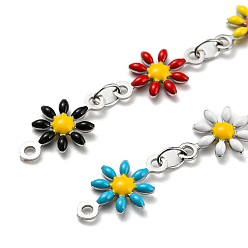 Colorful 304 Stainless Steel Flower Link Chain, with Enamel, with Spool, Unwelded, Colorful, 12.5~13x7~8x2mm, 5m/roll