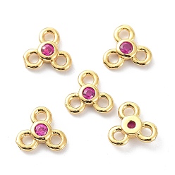 Hot Pink Brass Chandelier Components Links, with Cubic Zirconia, Long-Lasting Plated, Real 18K Gold Plated, Flower, Lead Free & Cadmium Free, Hot Pink, 6.5x7x2mm, Hole: 1.4mm