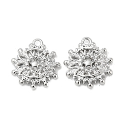 Real Platinum Plated Brass Micro Pave Clear Cubic Zirconia Charms, Flower, Real Platinum Plated, 13.5x12x2.5mm, Hole: 1.2mm