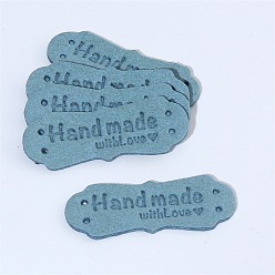 Sky Blue Imitation Leather Label Tags, with Holes & Word Hand Made with Love, for DIY Jeans, Bags, Shoes, Hat Accessories, Polygon, Sky Blue, 15x42mm
