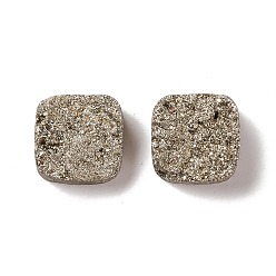Druzy Agate Electroplate Natural Druzy Agate Cabochons, Imitation Pyrite, Square, 12x12x5~6mm