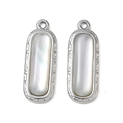 Пресноводная Раковина Природные подвески оболочки пресноводных, прямоугольный шарм, с 304 фурнитурой из нержавеющей стали, 28x10.5x4.5 мм, отверстие : 1.8 мм