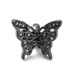 Черный Цвет Металла Покрытие стойки латунь микропаве прозрачные кубические циркониевые бусины, долговечный, бабочка, металлический черный , 13x15x12 мм, отверстие : 2.8 мм