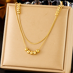Золотой 304 Двухслойные ожерелья из круглых бусин из нержавеющей стали для женщин, золотые, 14.76 дюйм (37.5 см) ~ 16.54 дюйм (42 см), 2 шт / комплект