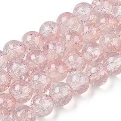 Misty Rose Transparent Crackle Baking Painted Glass Beads Strands, Imitation Opalite, Round, Misty Rose, 8.5x7.5mm, Hole: 1.5mm, about 107~109pcs/strand, 30.71 inch~31.30 inch(78~79.5cm)