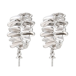 Platine Conclusions de boucle d'oreille en laiton huggie hoop, pour la moitié de perles percées, crémaillère plaquage, plaqué longue durée, platine, 22x16.5x6.5mm, pin: 0.8 mm