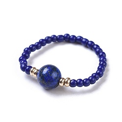 Lapis Lazuli Dyed Natural Lapis Lazuli Stretch Rings, with Glass Seed Beads, Size 8, 18mm