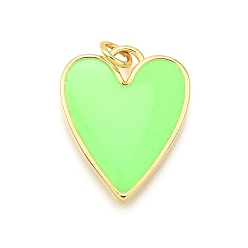 Бледно-Зеленый Латунь эмаль подвески, с целью перехода в кольце, стойки покрытие, долговечный, без свинца и без кадмия, реальный 18 k позолоченный, шарма сердца, бледно-зеленый, 21x17x2 мм, отверстие : 3.2 мм